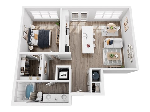 a 3d floor plan of a bedroom with a bathroom
